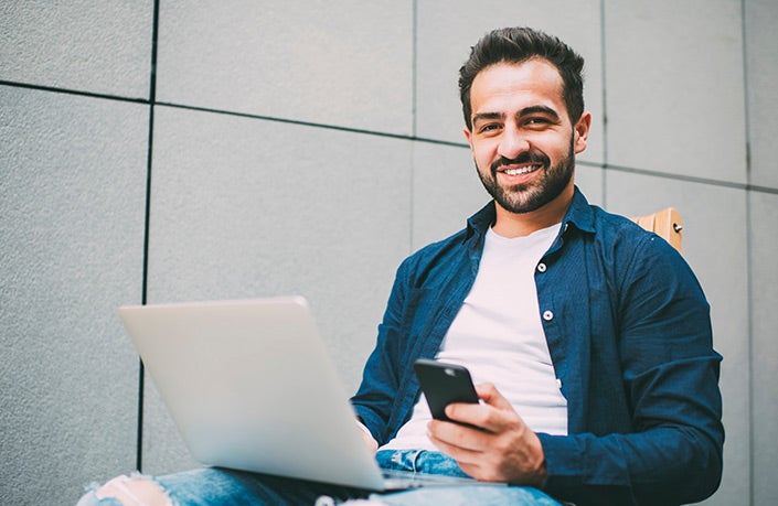 Man studying on laptop