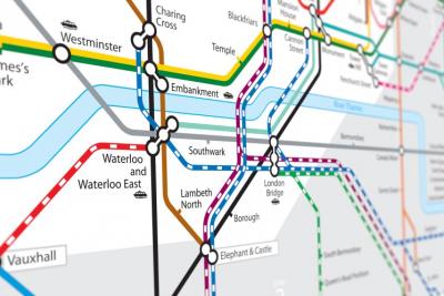 A close up of a map of the London Underground.